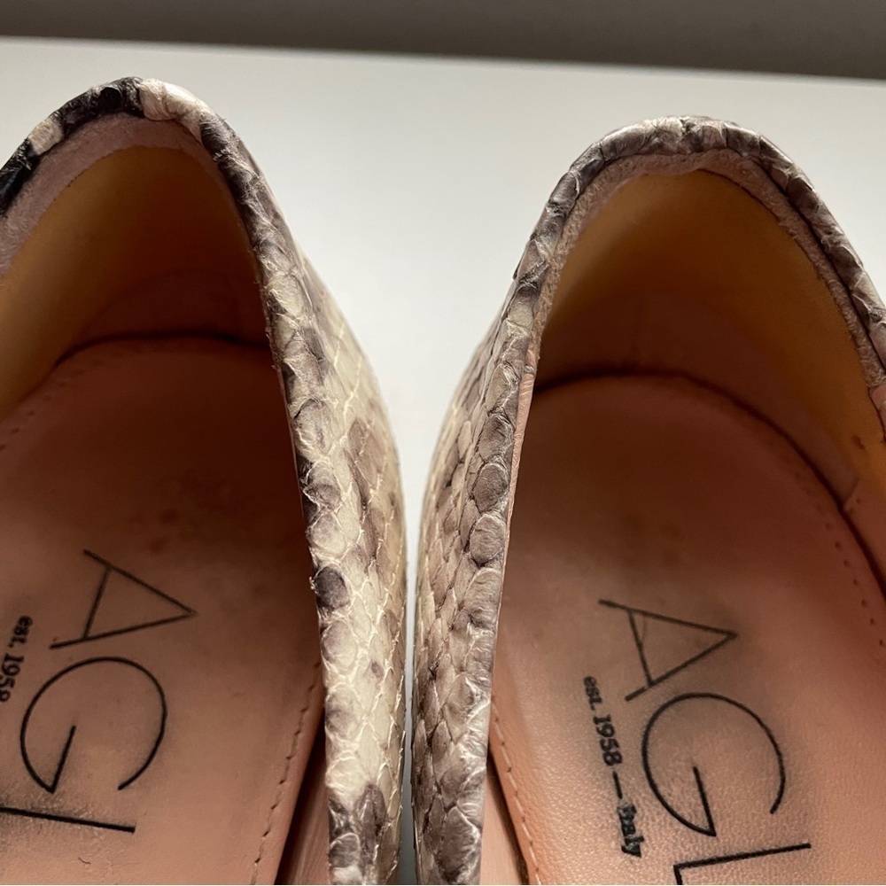 AGL Snake Print Ballet Flats Shoes Leather Pointed Toe Slip On Silver Hardware 7 - Picture 9 of 9